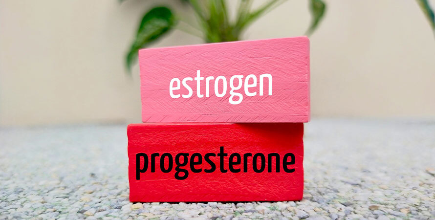 colored wooden blocks showing estrogen and progesterone hormones that affect female libido